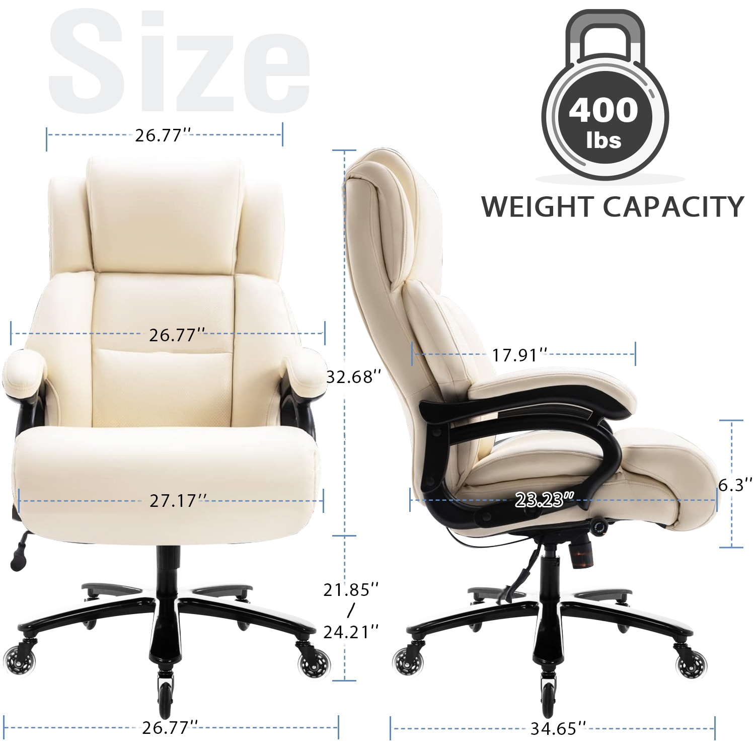 Big And Tall 400lbs Office Chair - Adjustable Lumbar Support Heavy Duty Metal Base Quiet Rubber Wheels High Back Large Executive Computer Desk Swivel Chair, Ergonomic Design For Back Pain, Beige_voghion.com